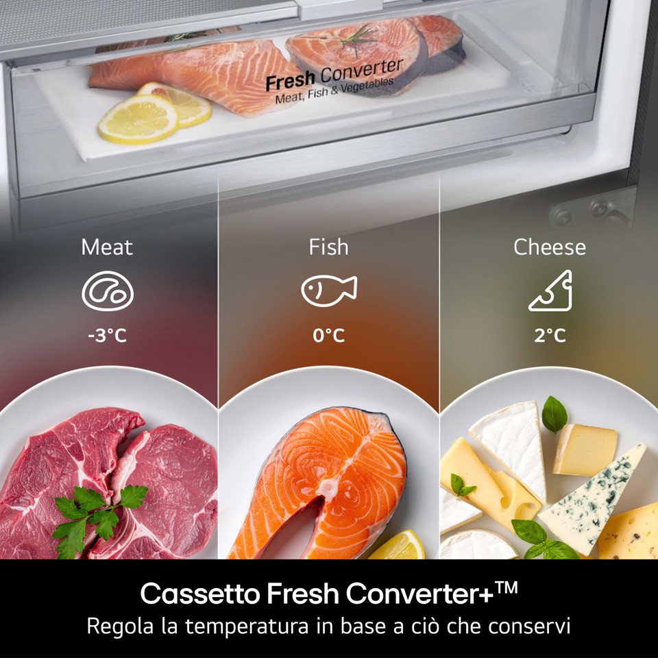 LG GBBS322APY Frigorifero combinato Fit & Max 60cm, Classe A, 375L, AI Inverter, Prime Silver