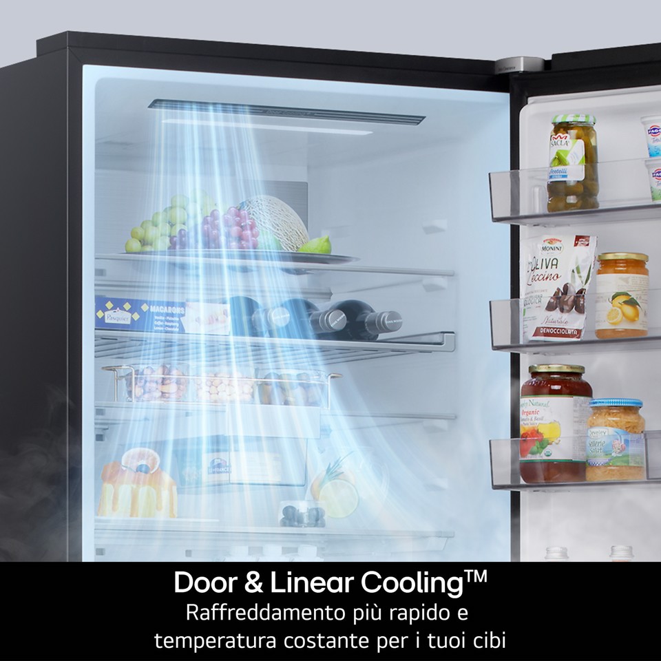 LG GBBW726AEV Frigorifero combinato Fit & Max 70cm, Classe A, 465L, AI Fresh, Wi-Fi, Metal Fresh, Door Cooling, Black Steel