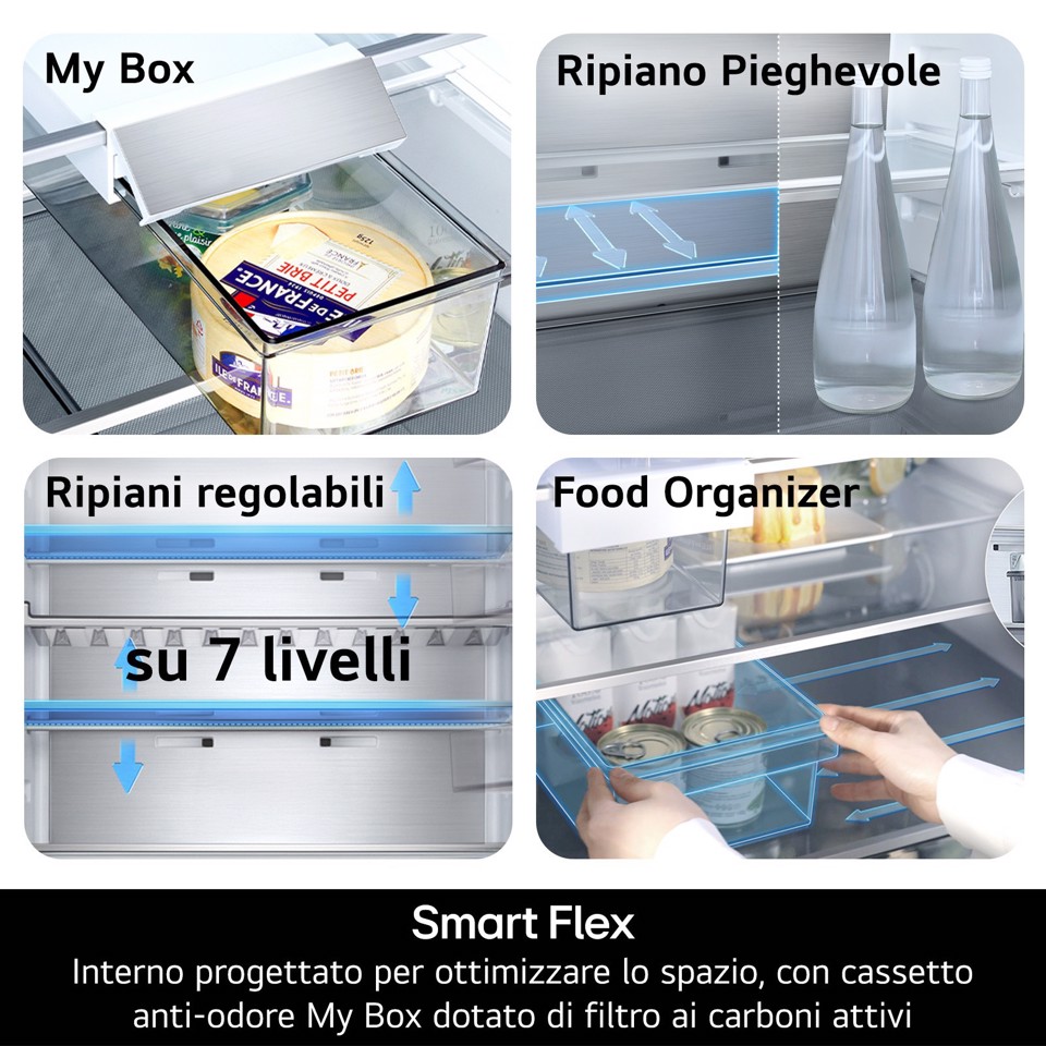 LG GBBW726AEV Frigorifero combinato Fit & Max 70cm, Classe A, 465L, AI Fresh, Wi-Fi, Metal Fresh, Door Cooling, Black Steel