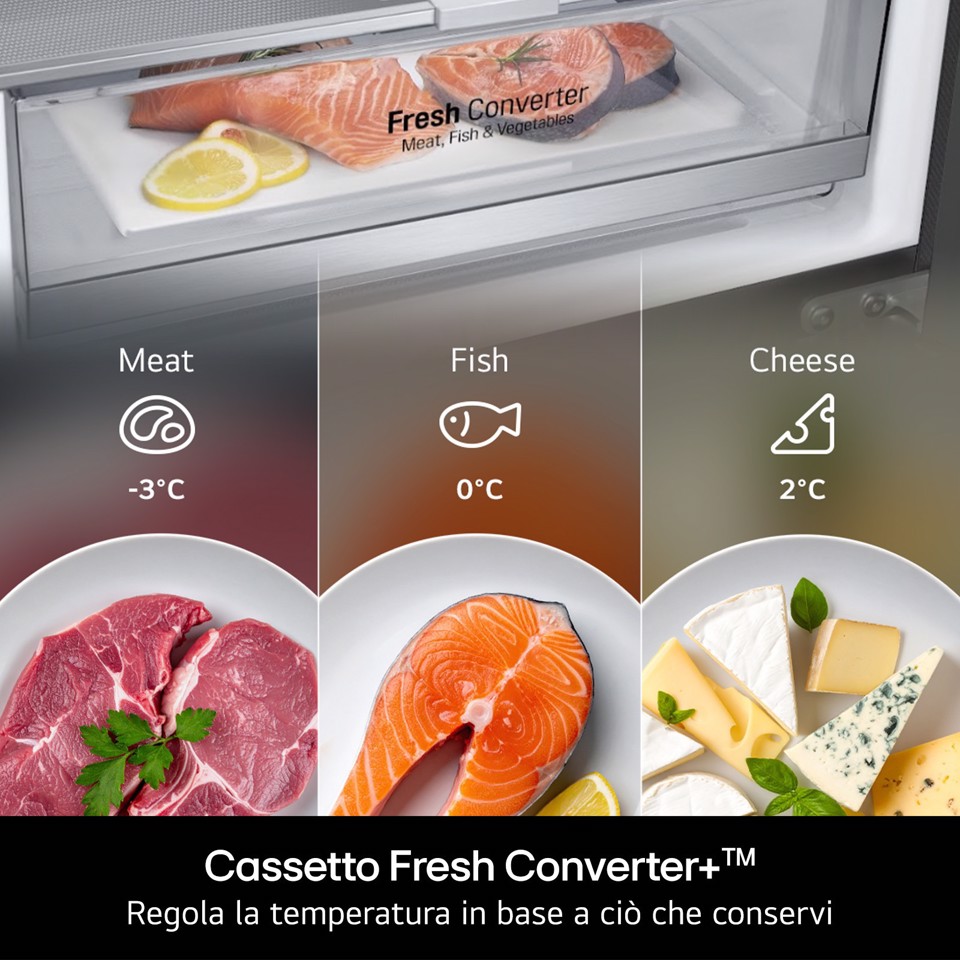 LG GBBW726AEV Frigorifero combinato Fit & Max 70cm, Classe A, 465L, AI Fresh, Wi-Fi, Metal Fresh, Door Cooling, Black Steel