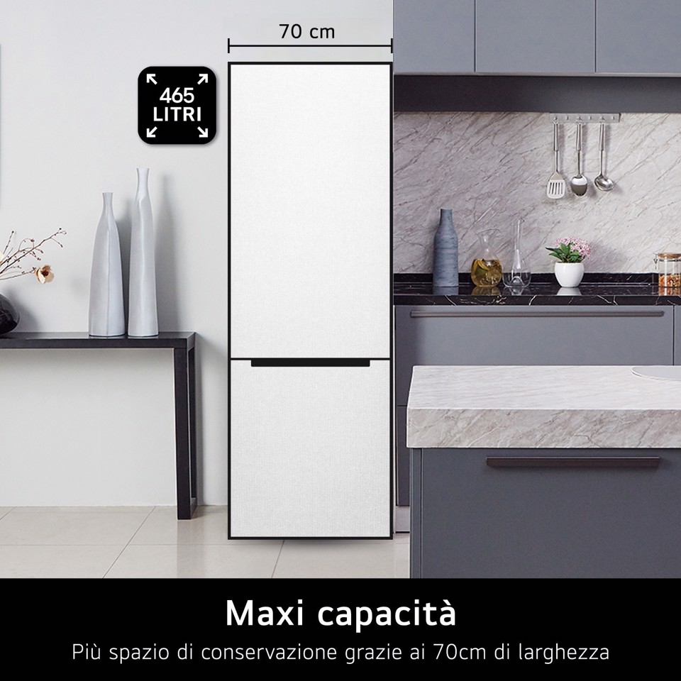 LG GBBW726AMB Frigorifero combinato Fit & Max 70cm, Classe A, 465L, AI Fresh, Wi-Fi, Metal Fresh, Door Cooling, Metal Sorbet