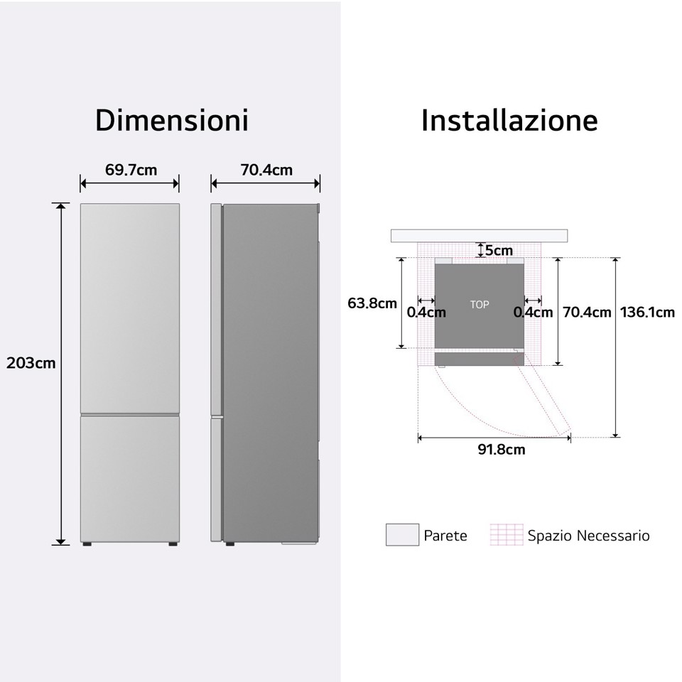 LG GBGW92GCEV Frigorifero combinato 70 cm InstaView Classe C Essence Black Steel
