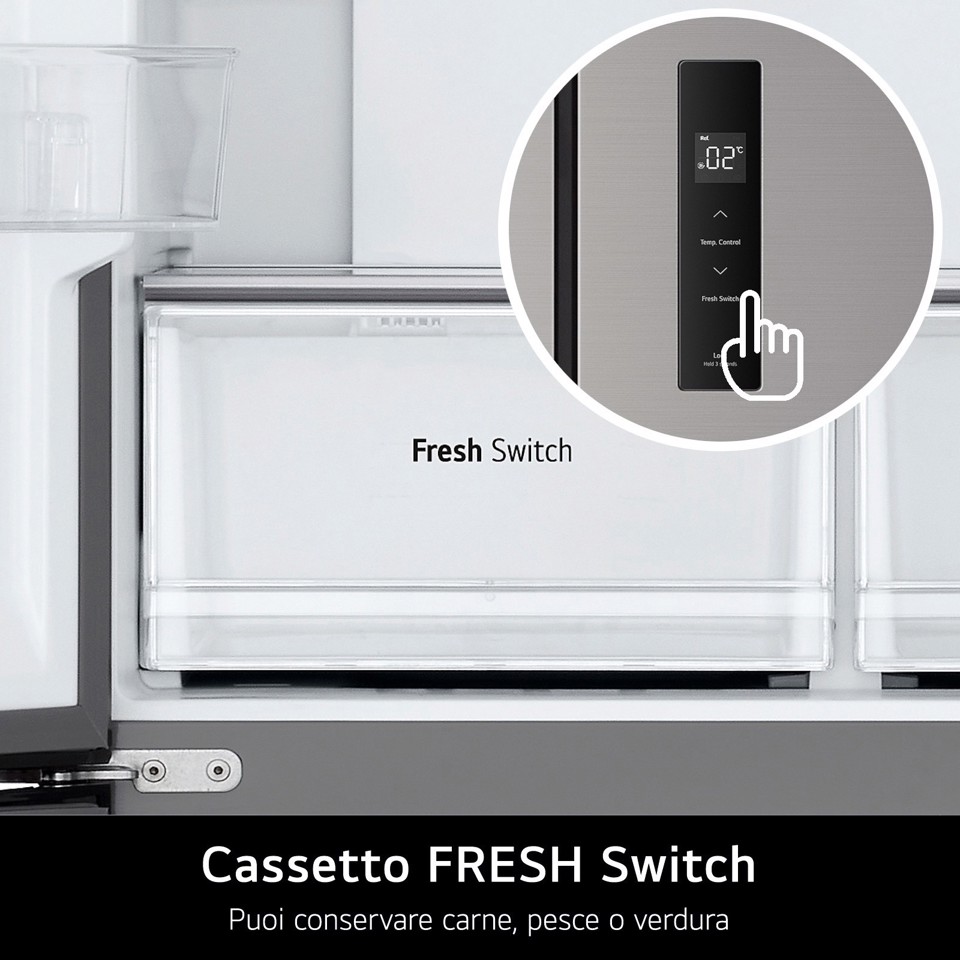 LG GMM41MSBEM Frigorifero Multidoor Slim, Classe E, 474L, Total No Frost, Cassetto Fresh Switch, Silver