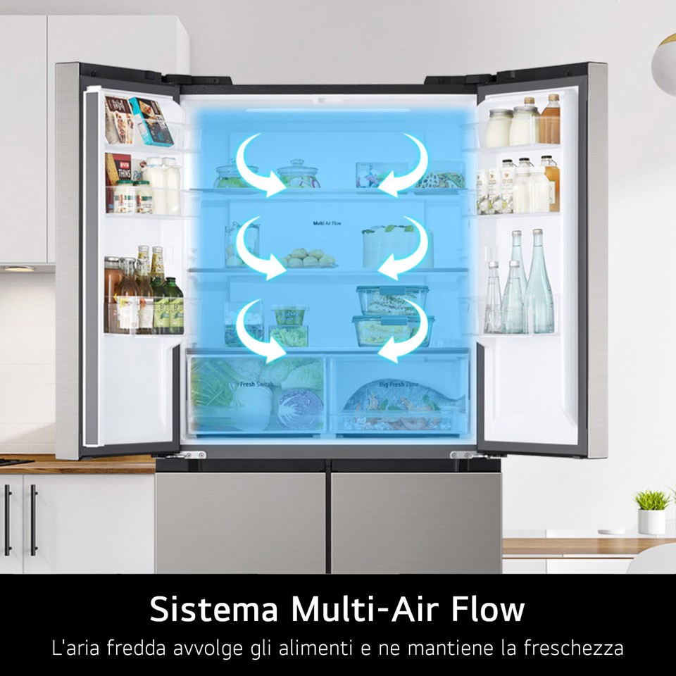 LG GMM41MSBEM Frigorifero Multidoor Slim, Classe E, 474L, Total No Frost, Cassetto Fresh Switch, Silver