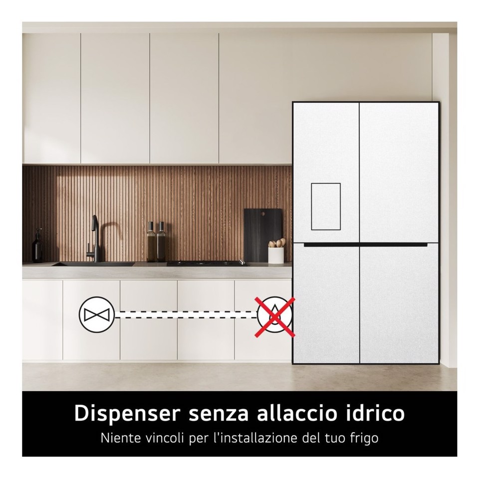 LG InstaView GMK961PY5E Frigorifero 4 porte | Classe E, 646L | Wi-Fi, Dispenser acqua senza allaccio, Door & Linear Cooling | Prime Silver