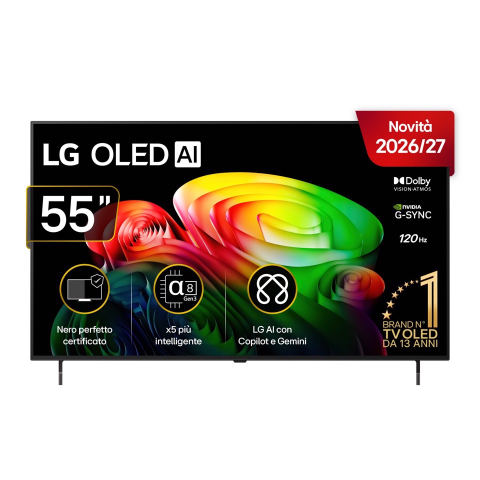 LG OLED AI 55'' Serie B6 OLED55B65LA, 4K, Nero perfetto, Dolby Vision, Processore α8 Gen3, 120Hz, G-Sync, SMART TV 2026