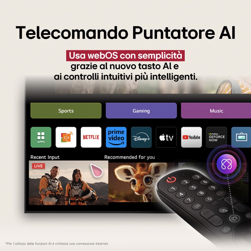 LG OLED AI OLED65B56LA TV Serie B5 65'' 4K, α8 Gen2, Dolby Vision, 20W, 4 HDMI con VRR 120Hz, G-Sync, Smart TV WebOS 25