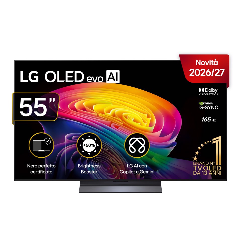 LG OLED evo AI 55'' Serie C6 OLED55C65LA, 4K, Brightness Booster, Processore α11 Gen3, VRR 165Hz,G-Sync, SMART TV 2026