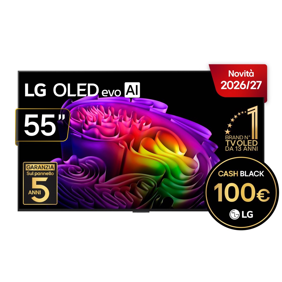 LG OLED evo AI 55'' Serie G6 OLED55G64LW, 4K, Hyper Radiant Color, Staffa a filo muro inclusa, G-Sync, SMART TV 2026