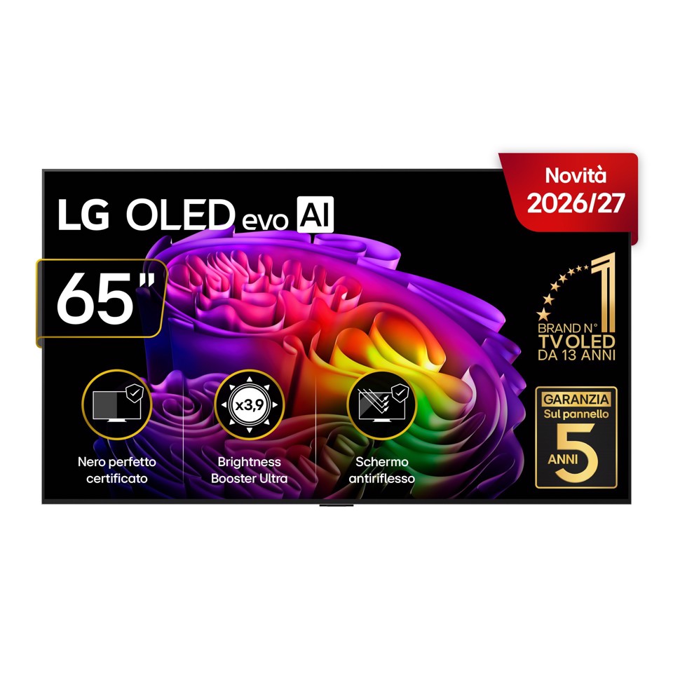 LG OLED evo AI 65'' Serie G6 OLED65G64LW, 4K, Hyper Radiant Color, Staffa a filo muro inclusa, G-Sync, SMART TV 2026