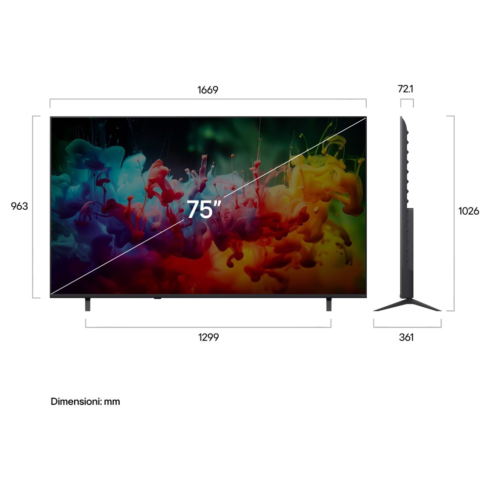 LG QNED AI MiniLED 75'' Serie QNED70B 75QNED70B6A, 4K, AI Magic Remote, 100% Volume colore, 3 HDMI, 20W, SMART TV 2026