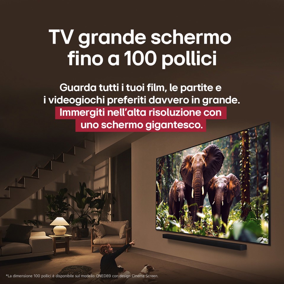 LG QNED evo AI 100QNED86A6 TV Serie QNED86 100'' 4K, α8 Gen2, Dolby Vision, 40W, 4 HDMI con VRR 144Hz, Smart TV WebOS 25