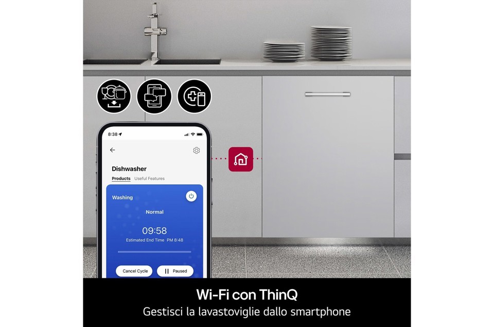 LG QuadWash DB375TXS Lavastoviglie a scomparsa totale Classe A 14 coperti Vapore Wi-Fi
