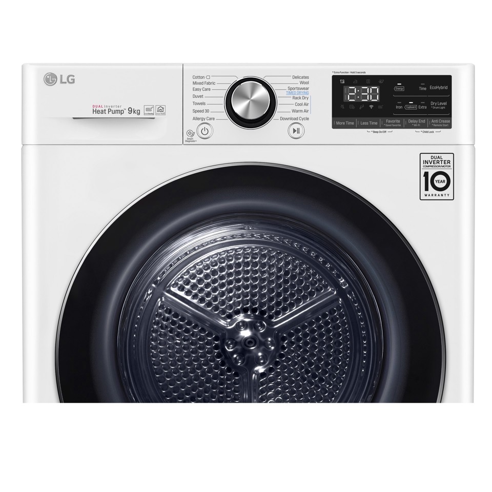 LG RC90V9AV2W Asciugatrice 9 kg Pompa di Calore Libera installazione Carica frontale C