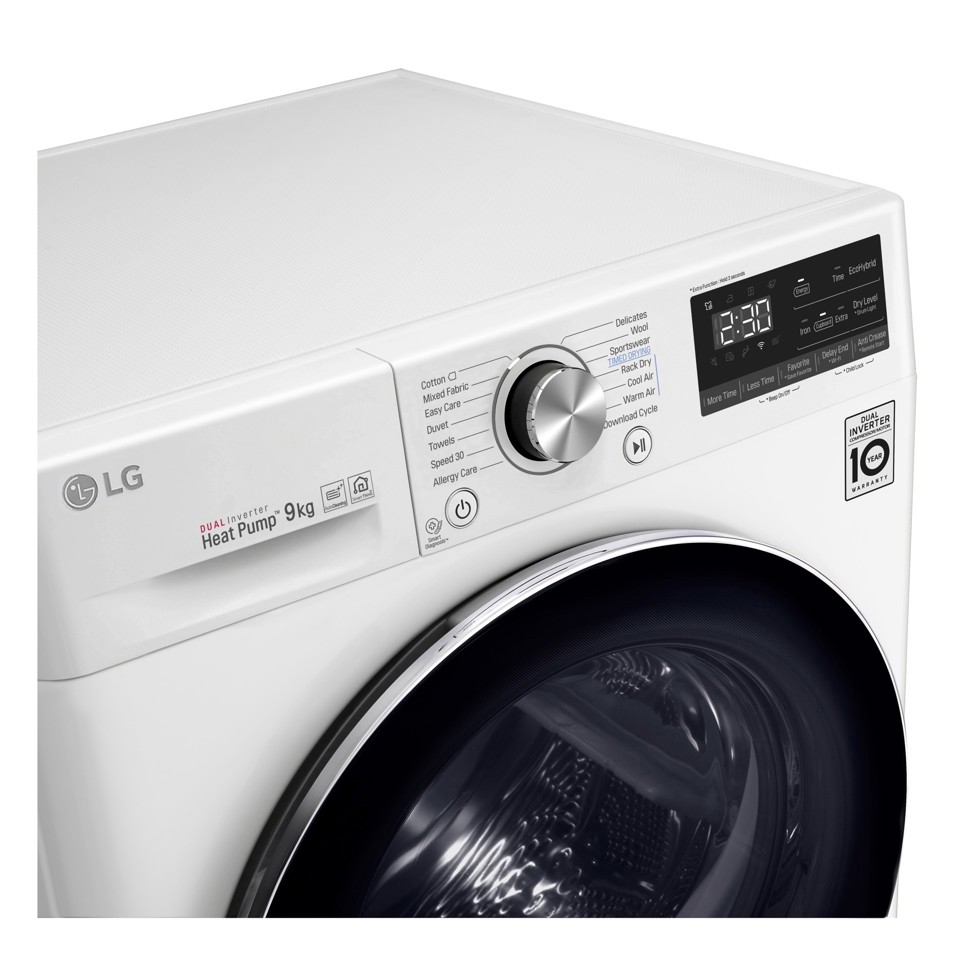 LG RC90V9AV2W Asciugatrice 9 kg Pompa di Calore Libera installazione Carica frontale C