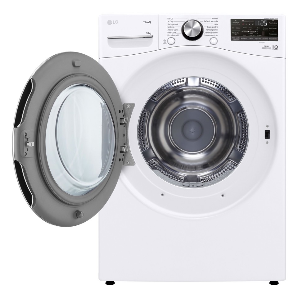 LG RH18U8AVCW Asciugatrice 18kg Pompa di calore DUAL Inverter Classe D, Motore Direct Drive, AI Dry, Wi-Fi, Bianca