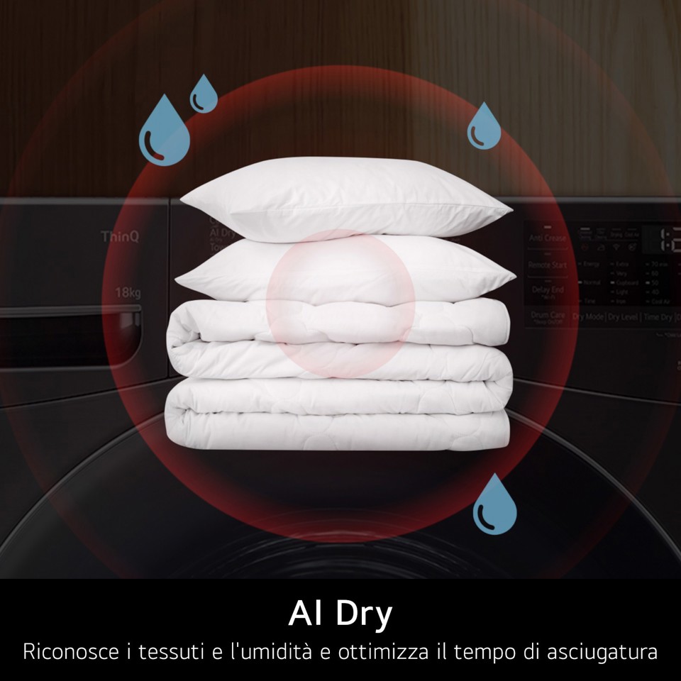 LG RH18U8AVCW Asciugatrice 18kg Pompa di calore DUAL Inverter Classe D, Motore Direct Drive, AI Dry, Wi-Fi, Bianca