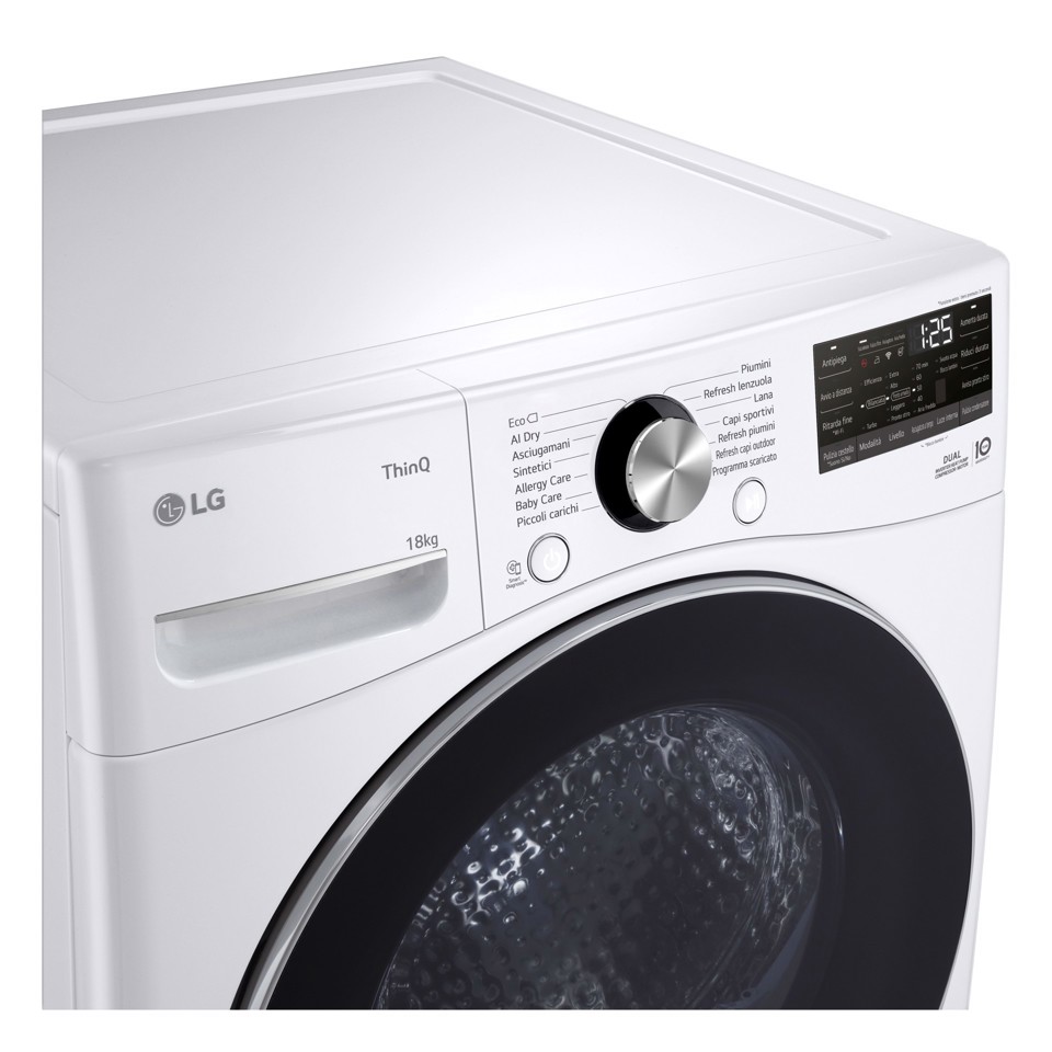 LG RH18U8AVCW Asciugatrice 18kg Pompa di calore DUAL Inverter Classe D, Motore Direct Drive, AI Dry, Wi-Fi, Bianca