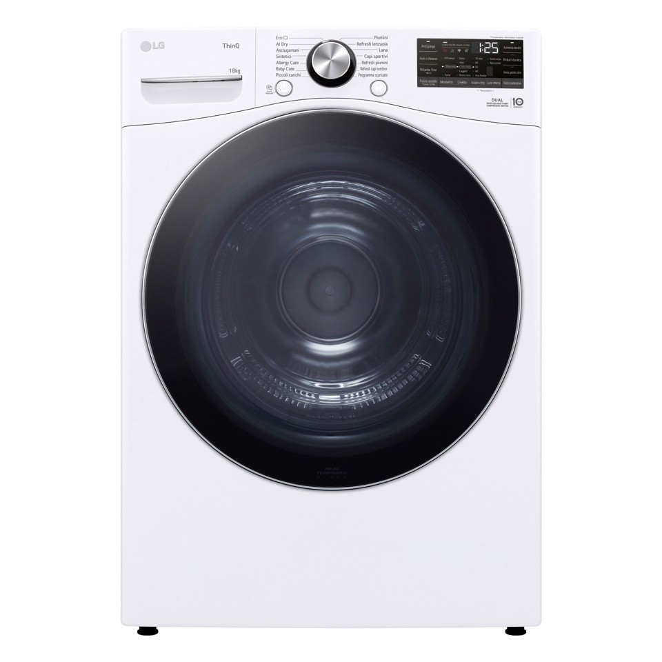 LG RH18U8AVCW Asciugatrice 18kg Pompa di calore DUAL Inverter Classe D, Motore Direct Drive, AI Dry, Wi-Fi, Bianca