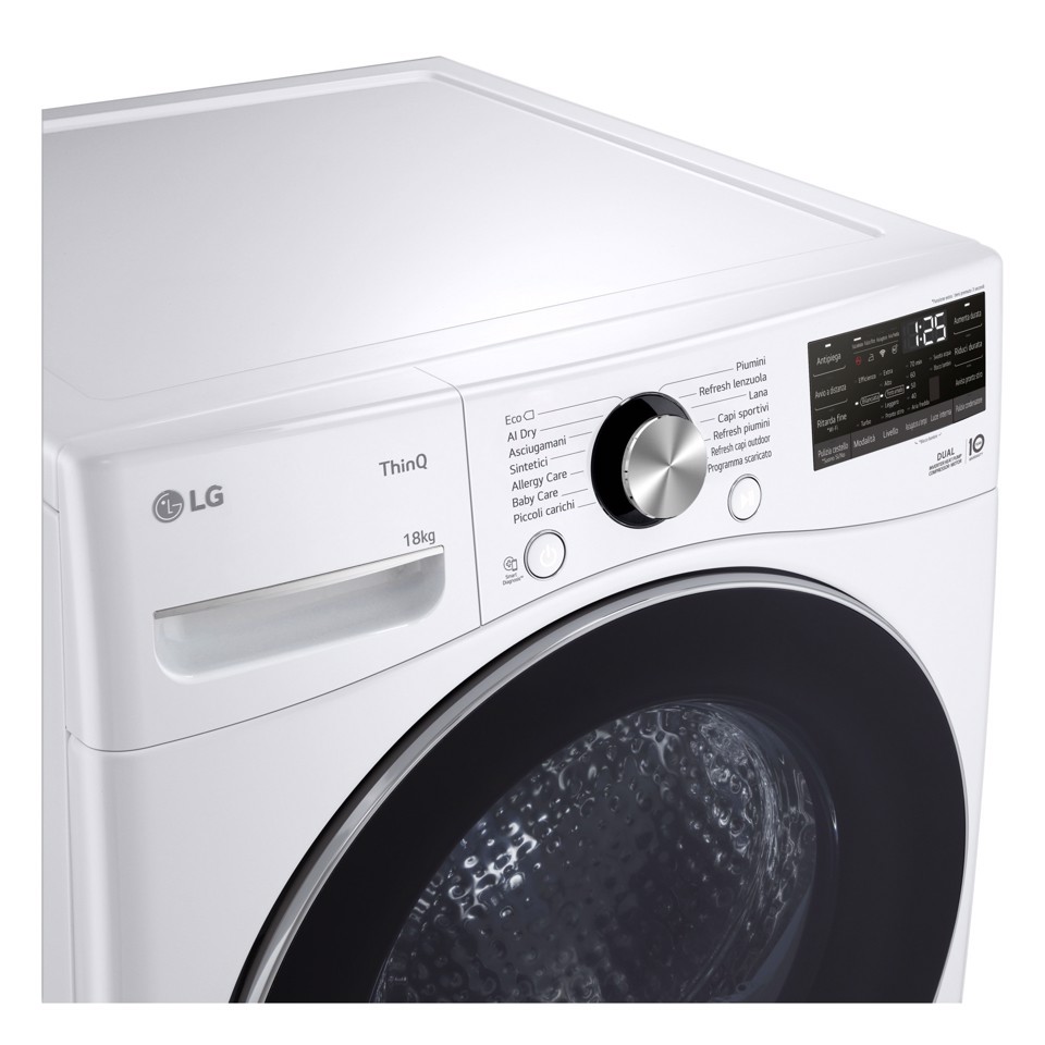 LG RH18U8AVCW Asciugatrice 18kg Pompa di calore DUAL Inverter Classe D, Motore Direct Drive, AI Dry, Wi-Fi, Bianca