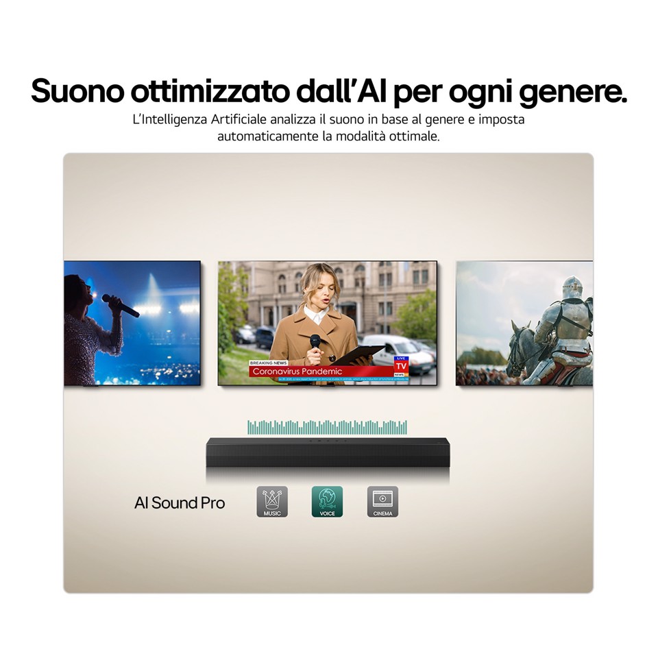 LG Soundbar S20A, 50W su 2.0 canali, Dolby Digital, DTS, AI Sound Pro, HDMI ARC, Bluetooth, USB