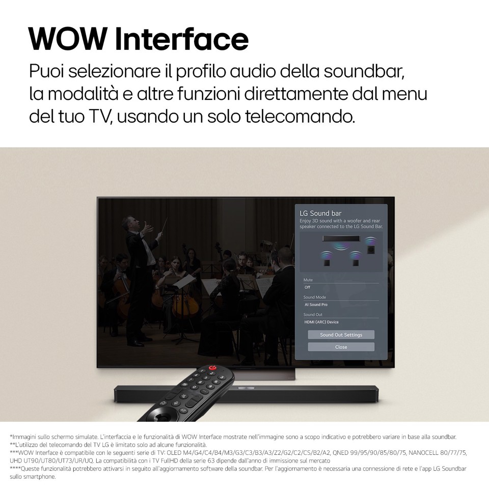 LG Soundbar S60T, 340W su 3.1 canali, Dolby Digital, DTS, Subwoofer wireless, Bluetooth