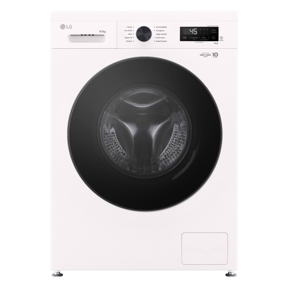 LG W4NX1095NWB Lavasciuga 9/5kg Serie X1, Classe A/E, 6 Motion Direct Drive, Wi-Fi, 1400 giri, Allergy Care, Bianca