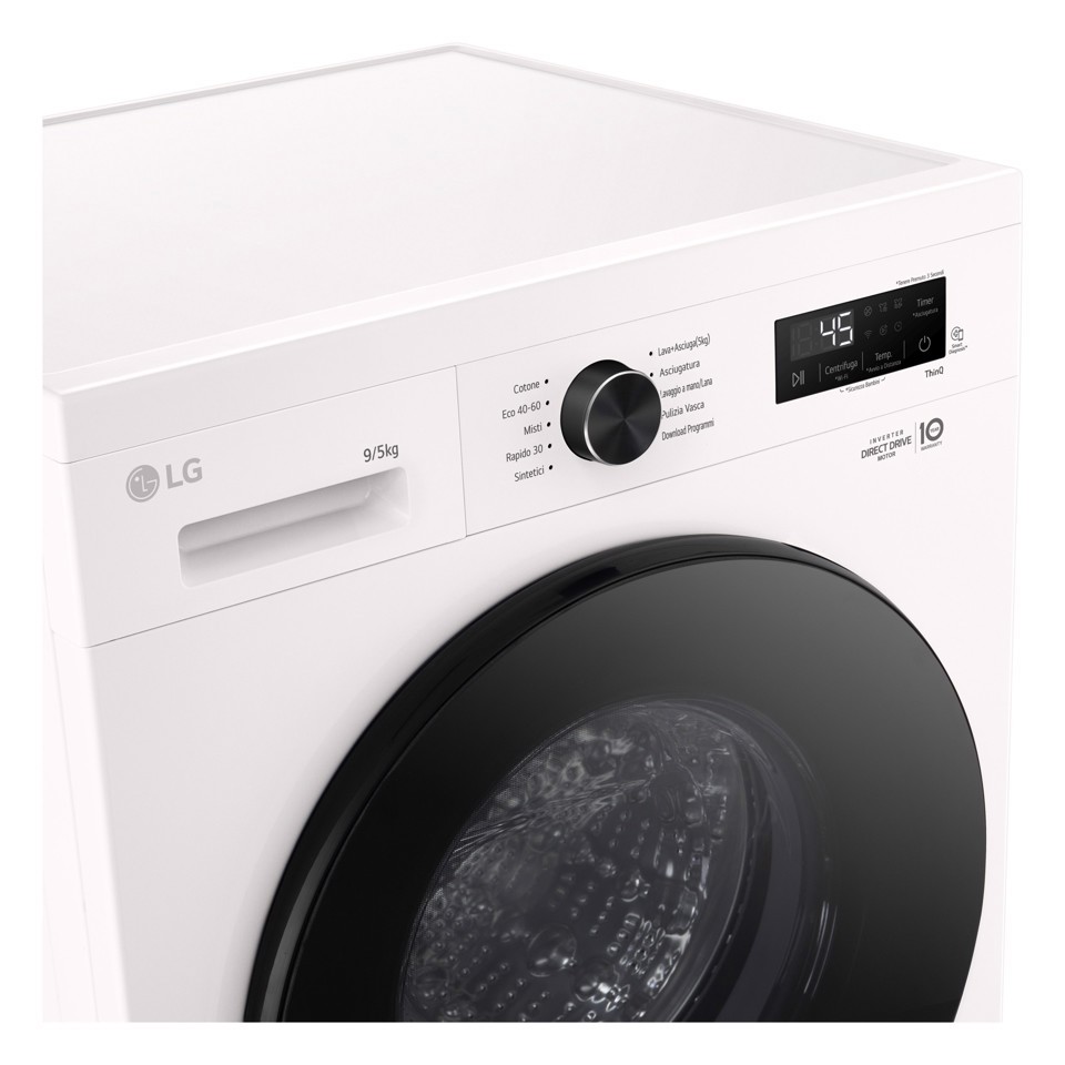 LG W4NX1095NWB Lavasciuga 9/5kg Serie X1, Classe A/E, 6 Motion Direct Drive, Wi-Fi, 1400 giri, Allergy Care, Bianca