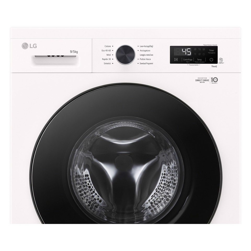 LG W4NX1095NWB Lavasciuga 9/5kg Serie X1, Classe A/E, 6 Motion Direct Drive, Wi-Fi, 1400 giri, Allergy Care, Bianca