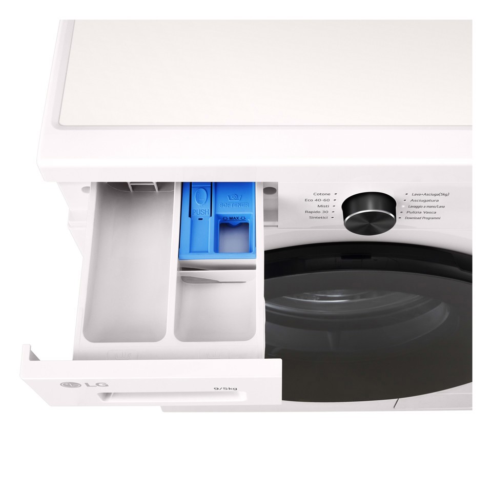 LG W4NX1095NWB Lavasciuga 9/5kg Serie X1, Classe A/E, 6 Motion Direct Drive, Wi-Fi, 1400 giri, Allergy Care, Bianca