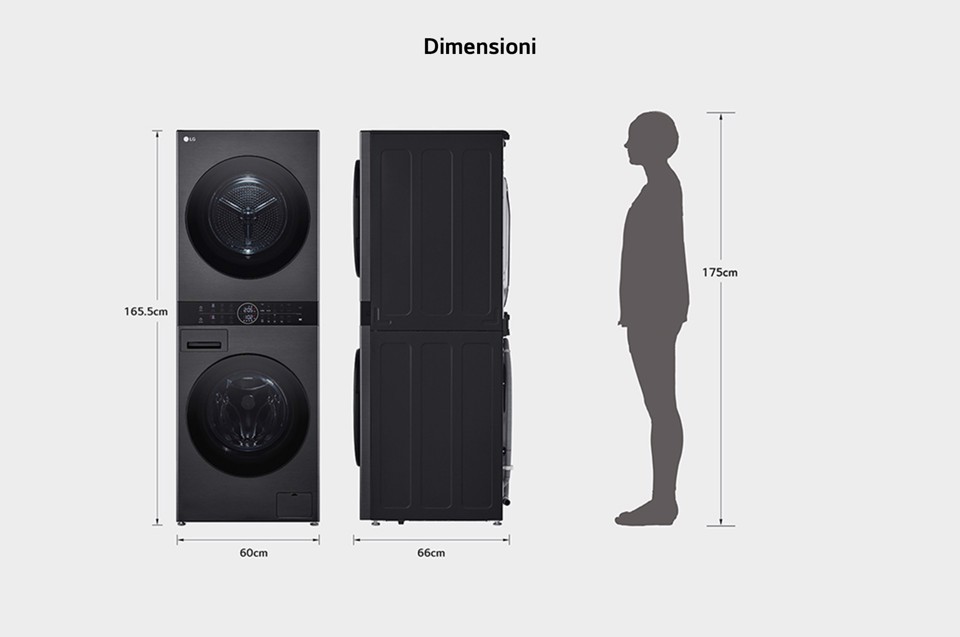 LG WashTower WT1210BBF Colonna Bucato Lavatrice + Asciugatrice 12/10kg AI DD, Classe A-10%/A+++, Pannello unificato