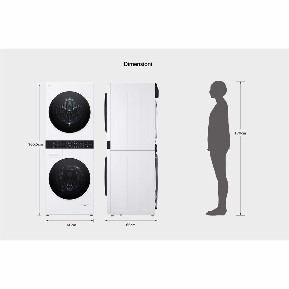 LG WashTower WT1210WWF Colonna Bucato 12/10kg AI DD, Classe A, Pannello unificato