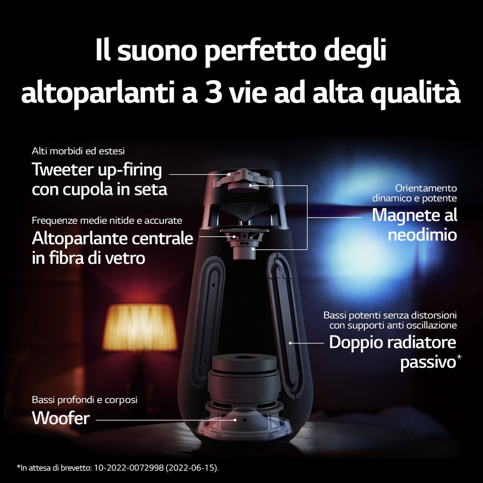 LG XBOOM 360 XO3, Speaker omnidirezionale 50W, Illuminazione, IP54, Bluetooth 5.1, Beige