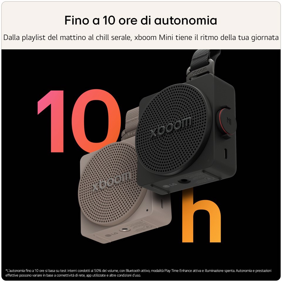 LG xboom Mini by will.i.am, Speaker Bluetooth portatile 5W, Compatto e versatile, 10 ore di autonomia, IP67, Black