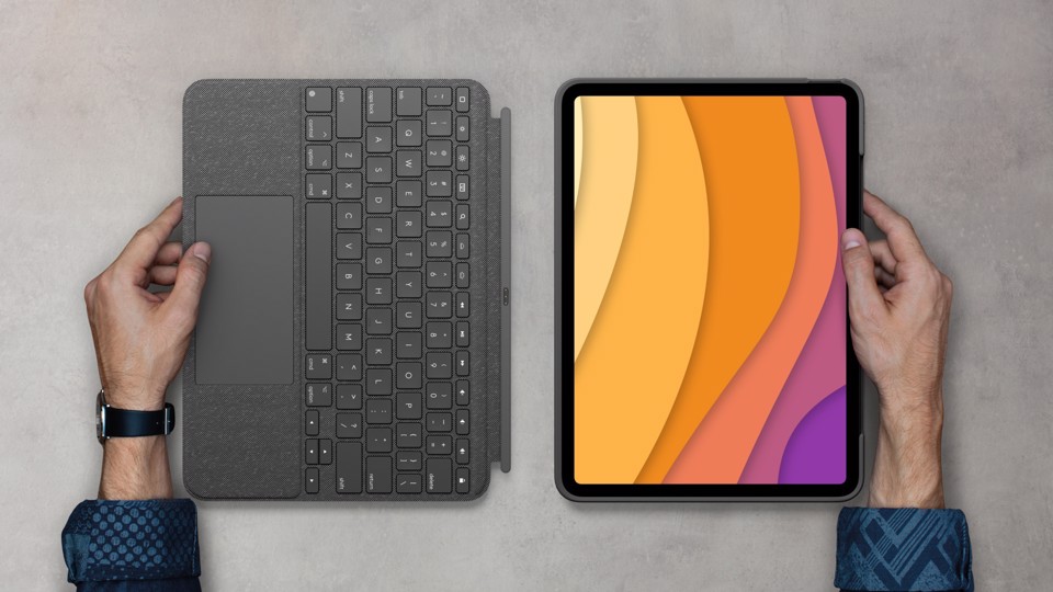 Logitech Combo Touch Custodia con Tastiera per iPad Air (4. gen - 2020) - Tastiera Retroilluminata Rimovibile, Trackpad Click-Anywhere, Smart Connector - Grigio.