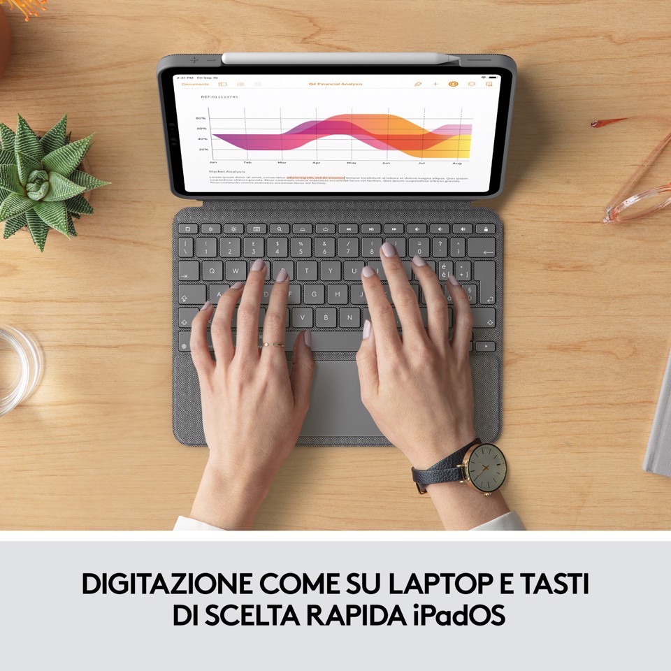 Logitech Combo Touch Custodia con Tastiera per iPad Air (4. gen - 2020) - Tastiera Retroilluminata Rimovibile, Trackpad Click-Anywhere, Smart Connector - Grigio.