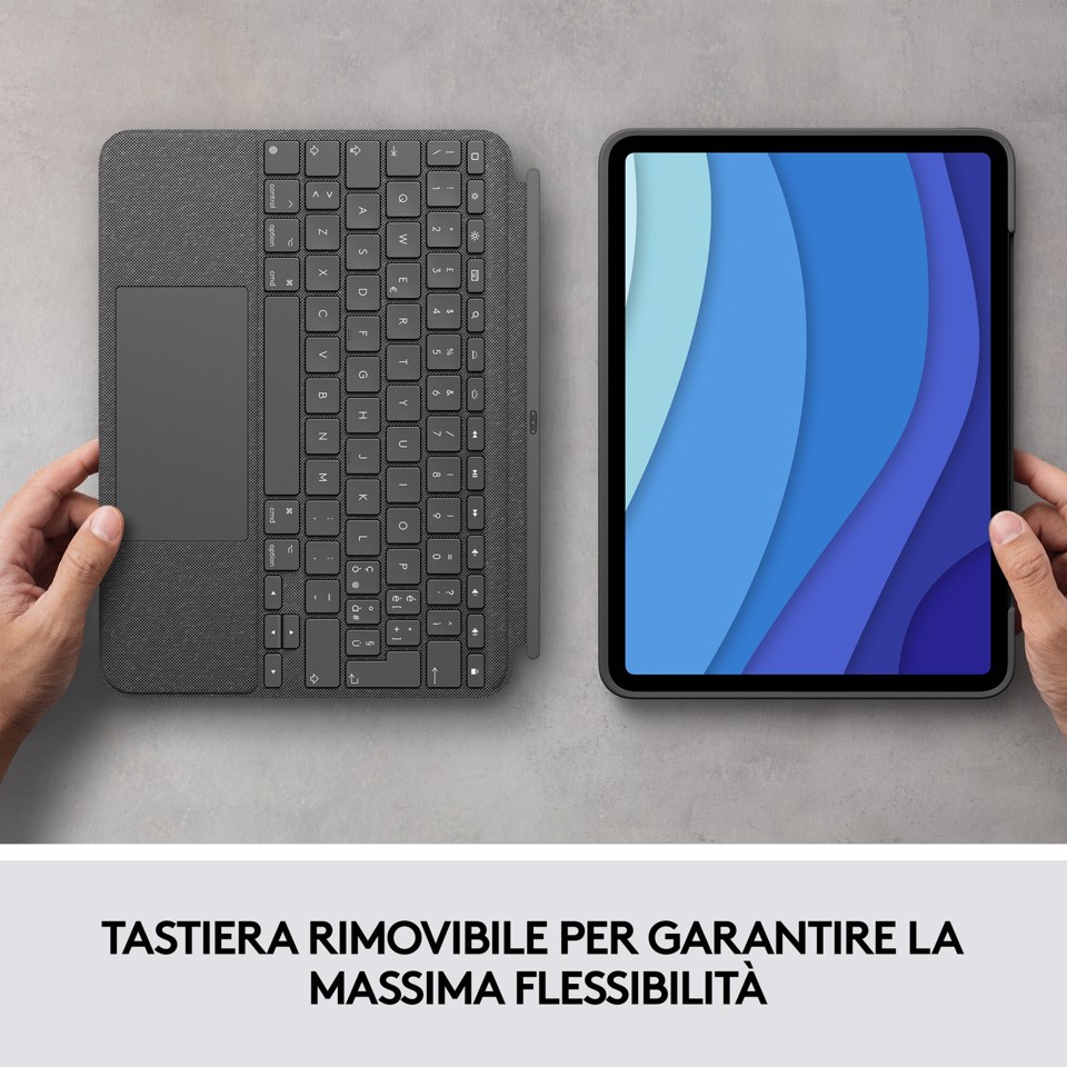 Logitech Combo Touch Custodia con Tastiera per iPad Pro 11 pollici (1a, 2a, 3a gen - 2018, 2020, 2021) - Tastiera Retroilluminata Rimovibile, Trackpad, Smart Connector - Grigio