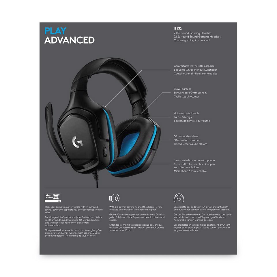 Logitech G 981-000770 cuffia e auricolare Cablato A Padiglione Gaming Nero, Blu