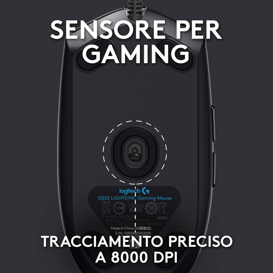 Logitech G G203 LIGHTSYNC mouse gaming a filo