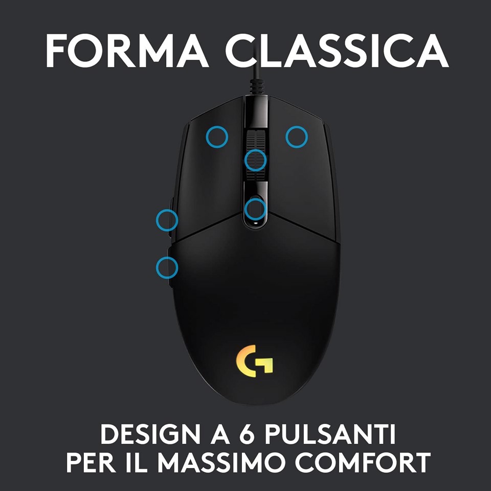 Logitech G G203 LIGHTSYNC mouse gaming a filo
