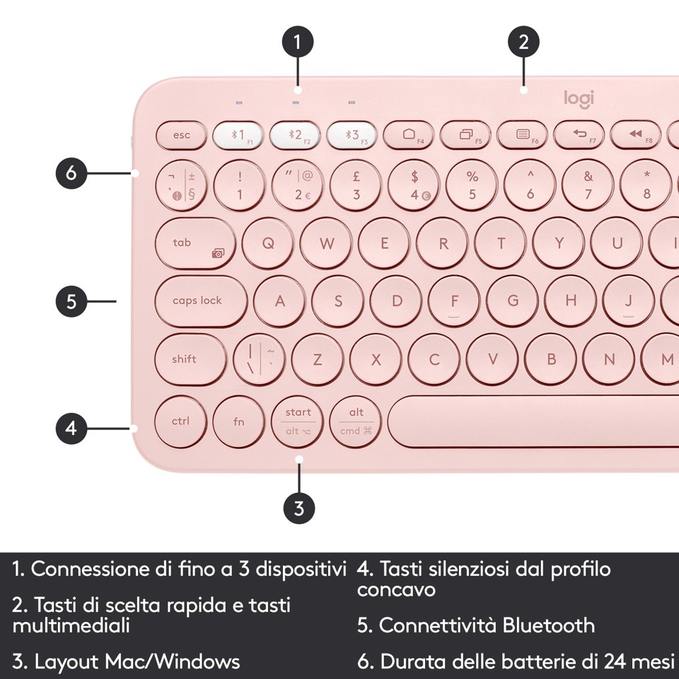 Logitech K380 Multi-Device Tastiera Bluetooth Wireless, Design Easy-Switch, Sottile, Portatile, 2 Anni di Batteria, Funziona con PC, Laptop, Windows, Mac, Android, iPad OS, Apple TV