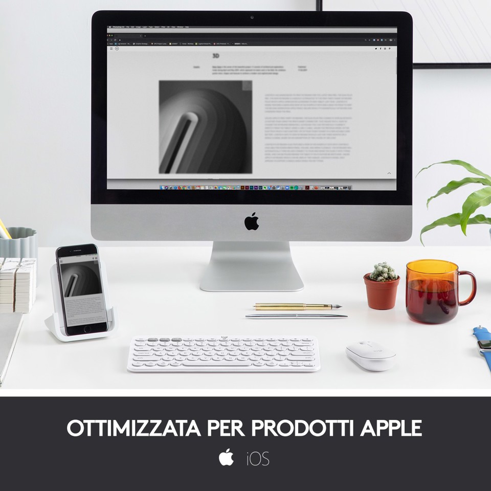 Logitech K380 Tastiera Bluetooth Multidispositivo per Mac, Sottile e Compatta, Easy-Switch fino a 3 Dispositivi, Compatibile con macOS, iOS, iPadOS, Layout Italiano