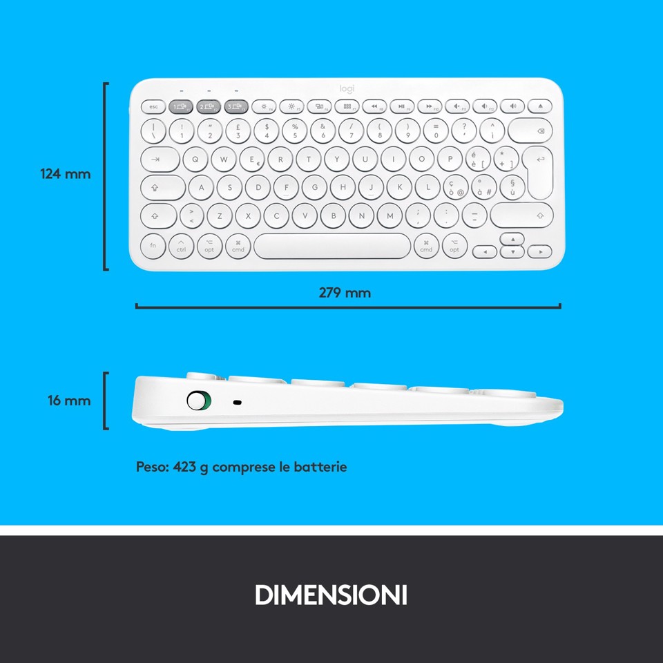 Logitech K380 Tastiera Bluetooth Multidispositivo per Mac, Sottile e Compatta, Easy-Switch fino a 3 Dispositivi, Compatibile con macOS, iOS, iPadOS, Layout Italiano
