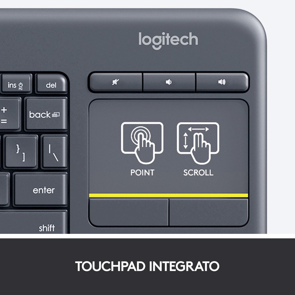 Logitech K400 Plus Tastiera Wireless Touch per tv
