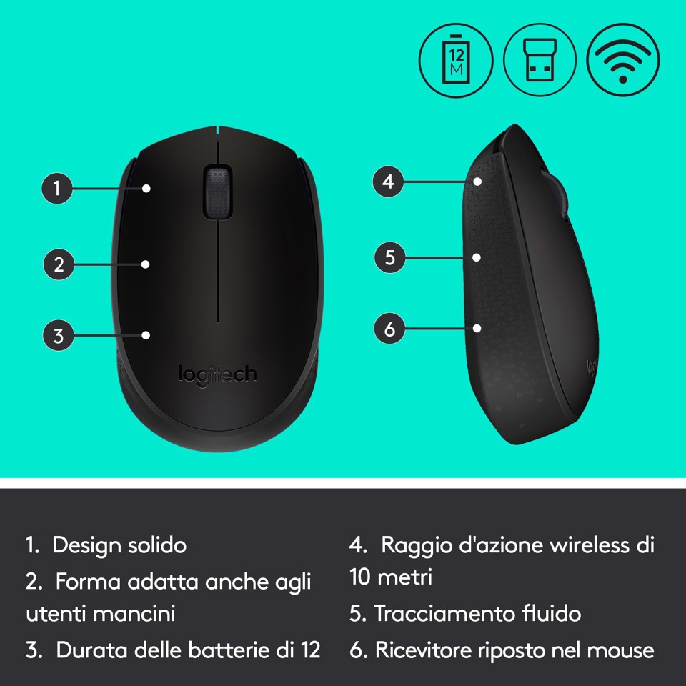 Logitech M171 mouse wireless (nero)