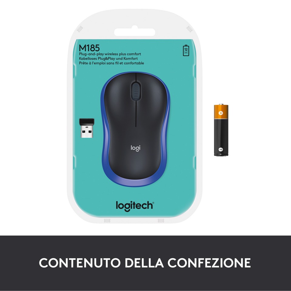 Logitech M185 mouse wireless (blu)