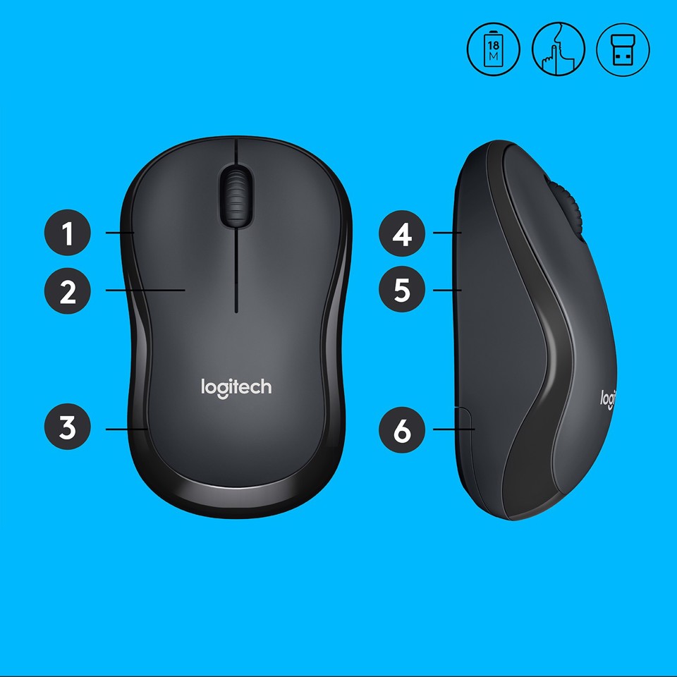 Logitech M220 SILENT Mouse Wireless, 2,4 GHz con Ricevitore USB, Tracciamento Ottico 1000 DPI, Durata Batteria di 18 Mesi, Ambidestro, Compatibile con PC, Mac, Laptop