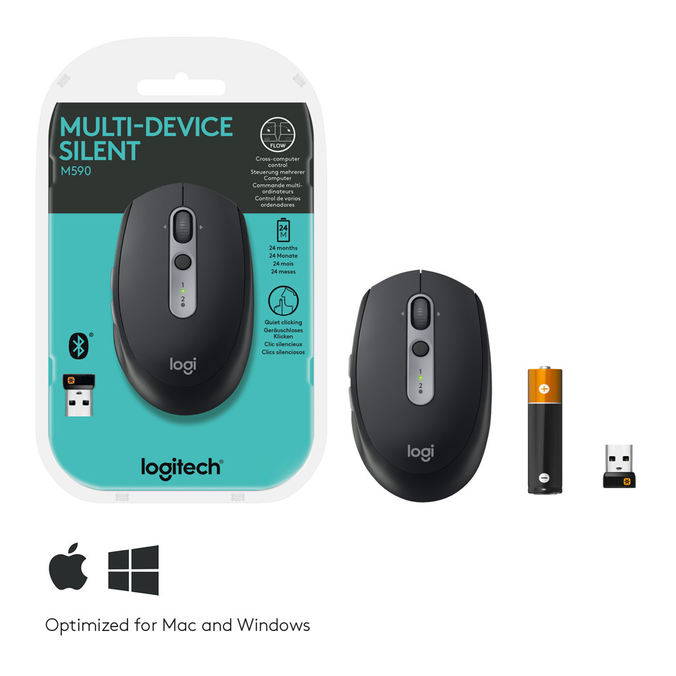 Logitech M590 mouse Mano destra Wireless a RF + Bluetooth Ottico 1000 DPI