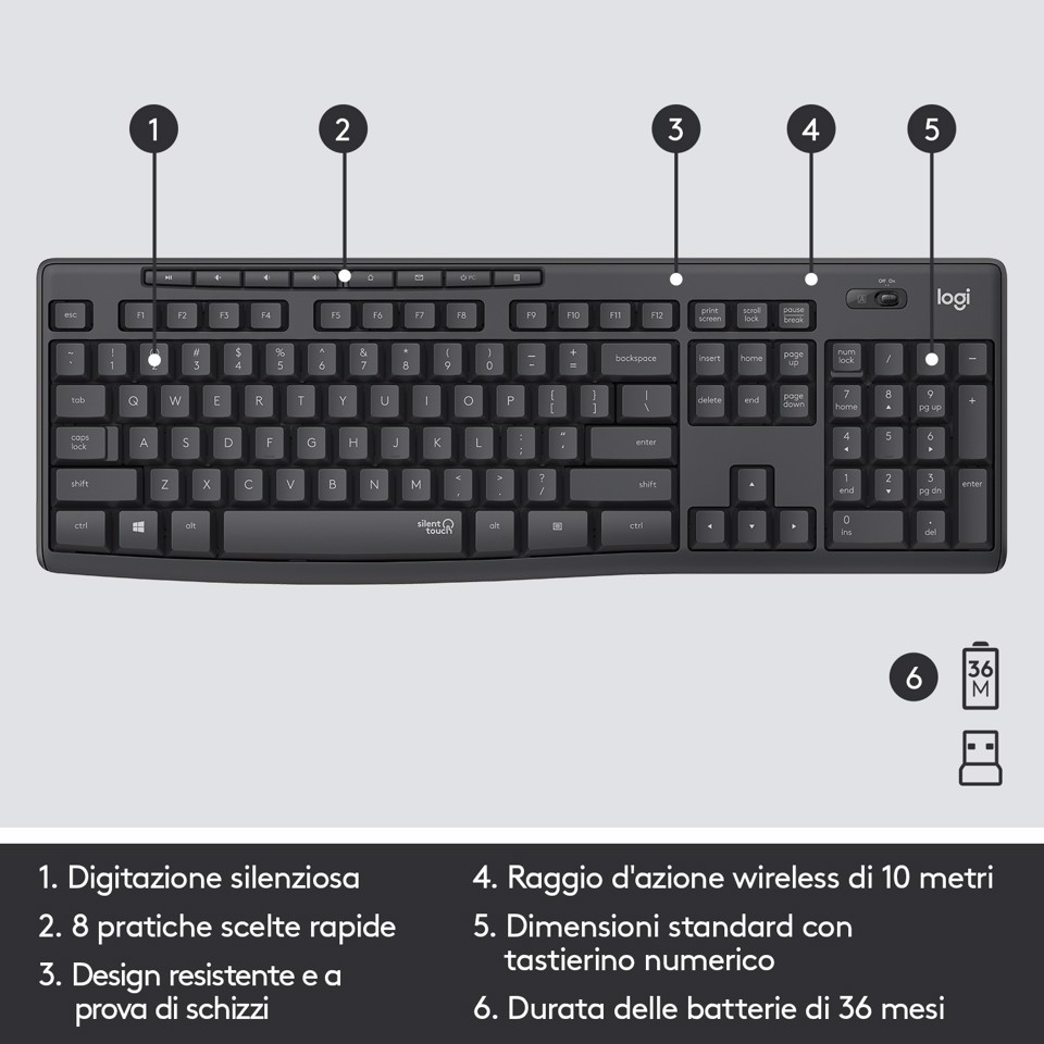 Logitech MK295 Kit Mouse e Tastiera Wireless Silent