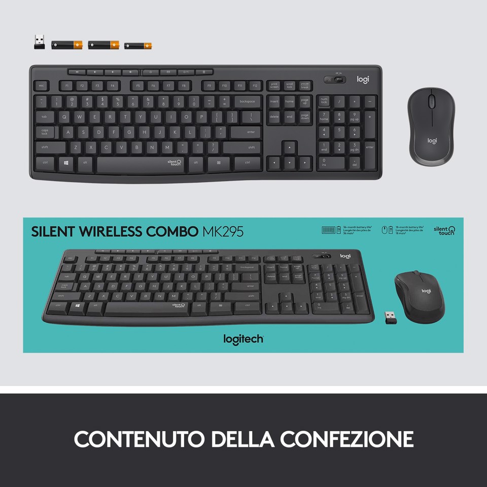 Logitech MK295 Kit Mouse e Tastiera Wireless Silent